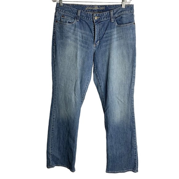 Eddie Bauer Denim - Eddie Bauer Straight Leg Denim Jeans 12 Med Wash 5 Pocket Mid Rise Button Zip